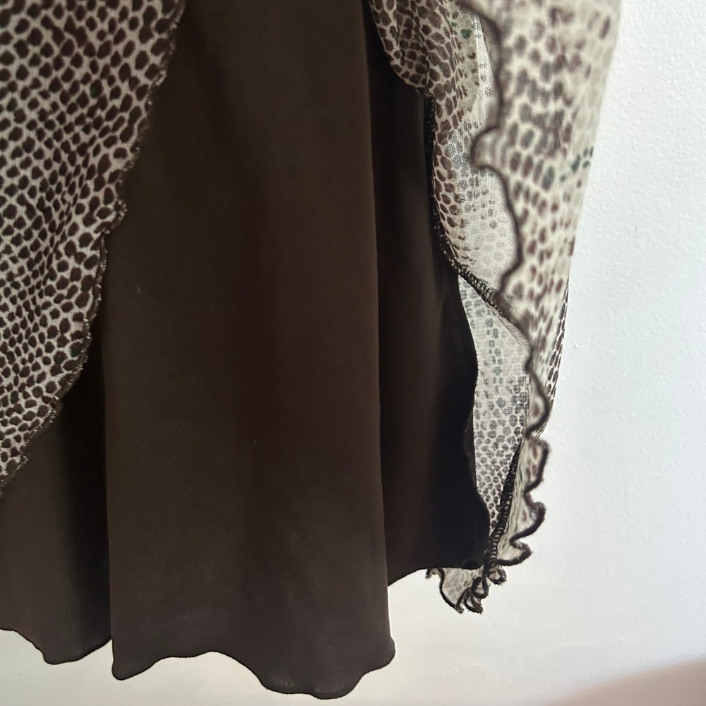 BCBGMAXAZRIA Womens Brown Snakeskin Mesh V-Neck Balloon Sleeve Mini Dress XS - Picture 6 of 8